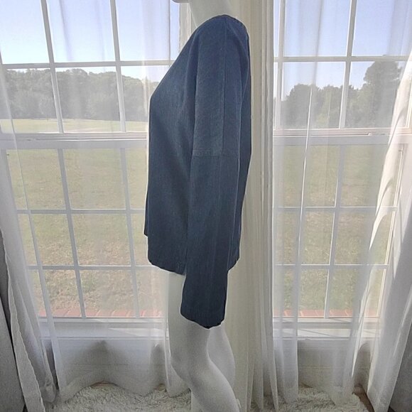Universal Thread 100% Cotton Long Sleeve V-Neck Dark Blue Denim Top Size Small - Picture 2 of 10